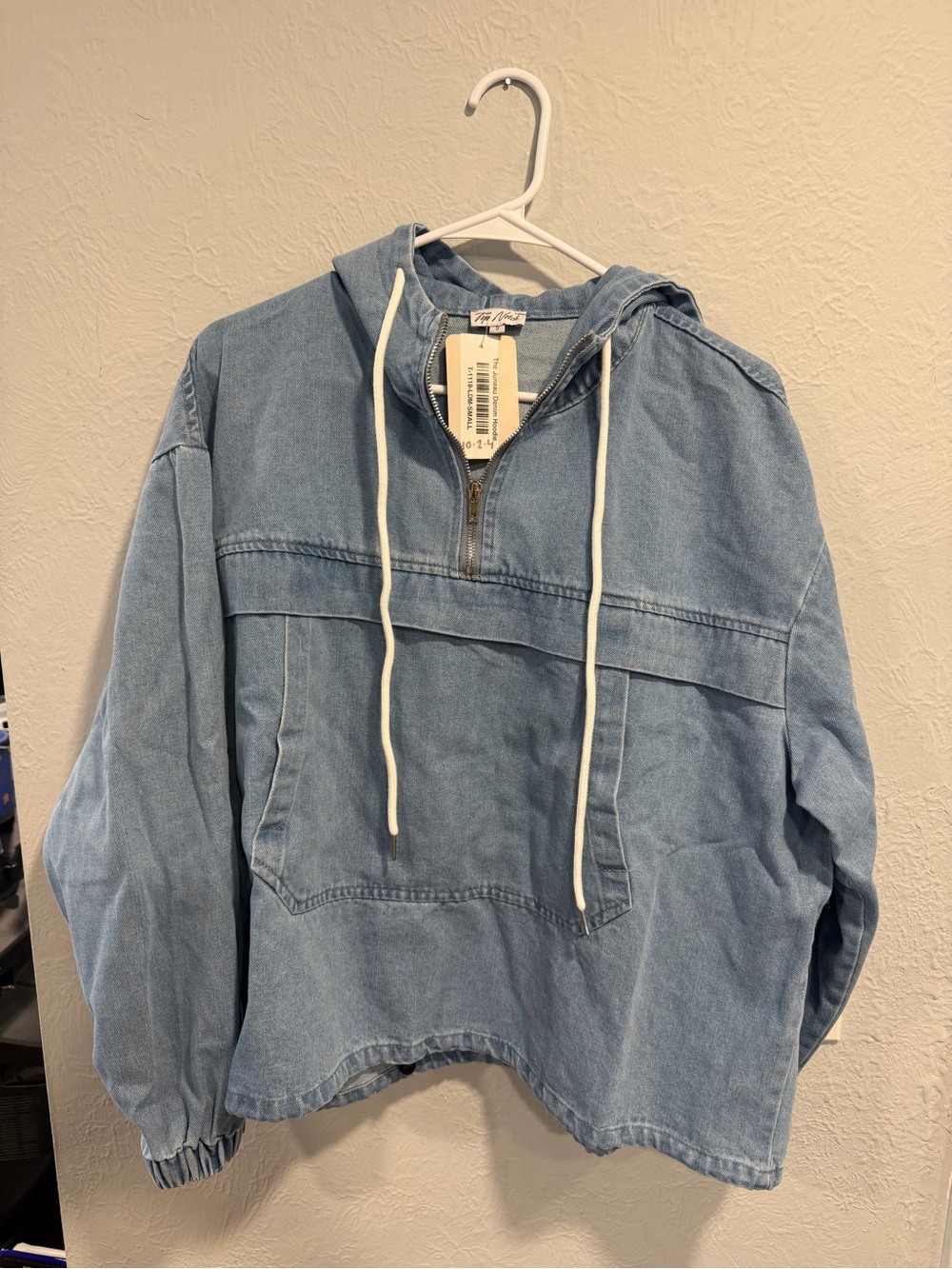 Light Blue Denim Hoodie Jacket with Half-Zip - The Loft